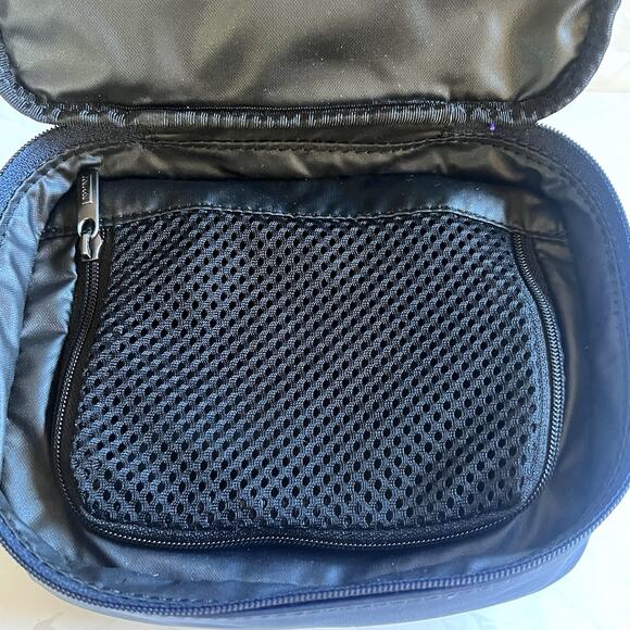 The AWAY Tech Case Zipper Pouch Blue Nylon Leather Handle Electronics Organizer - Picture 5 of 11